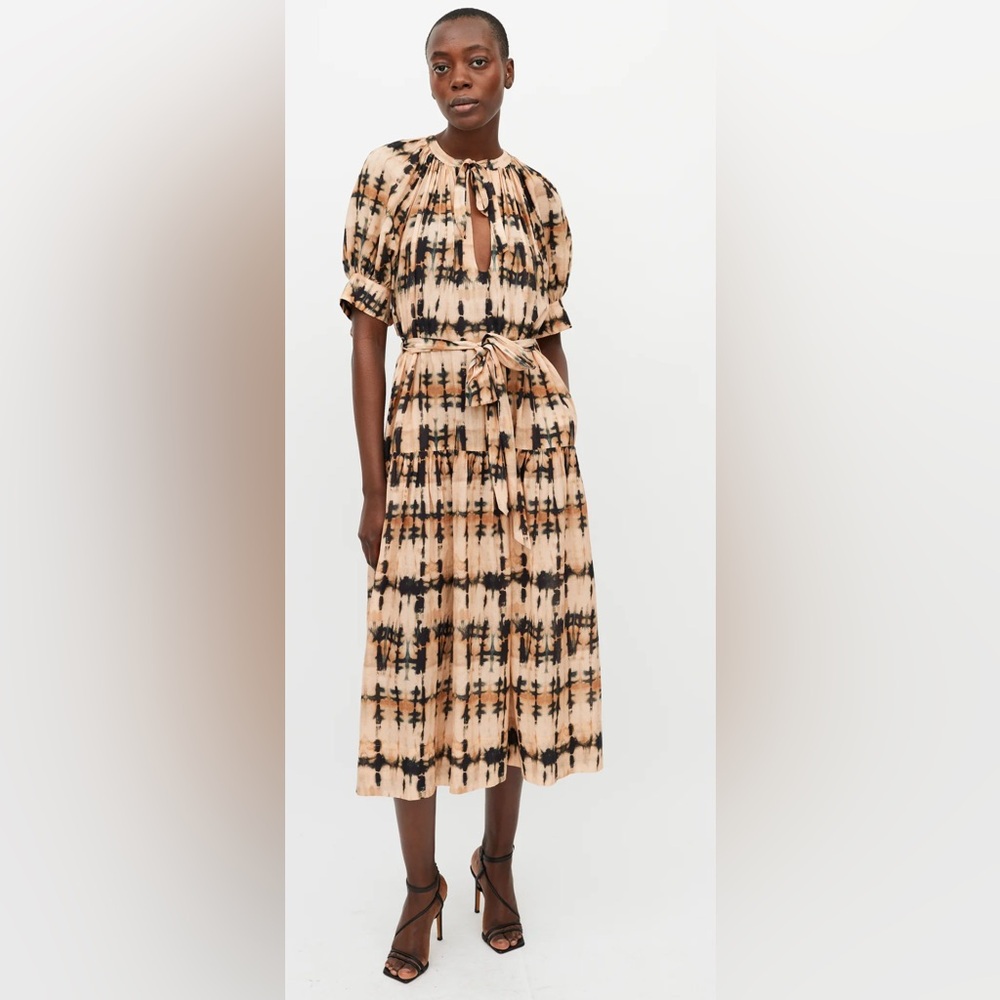 Ulla Johnson beige 'Selena' dress with tie waist in palm tie dye medium - Picture 5 of 14